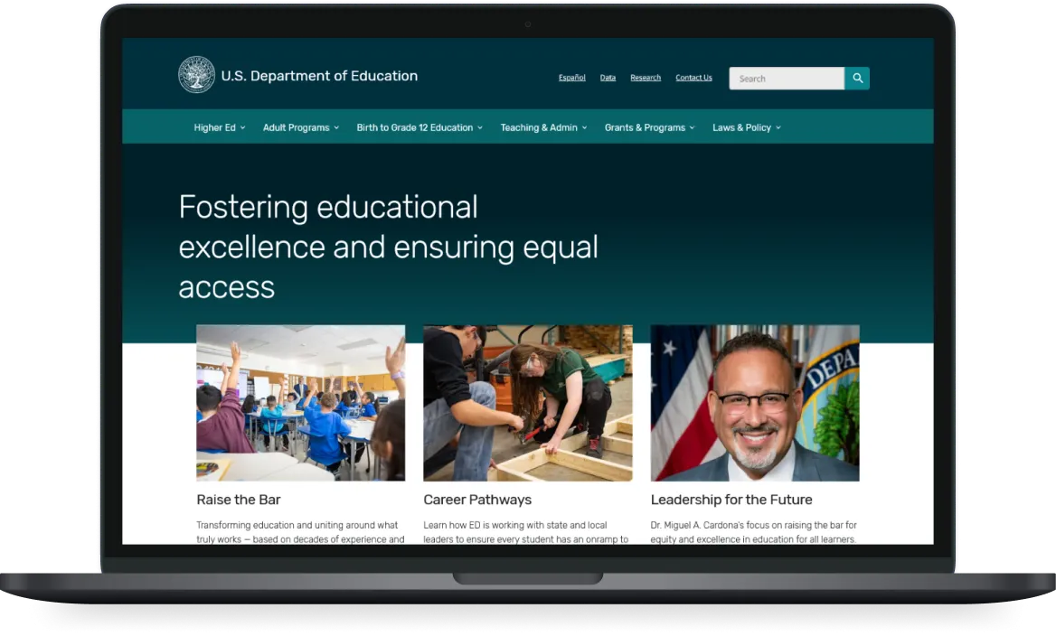 Laptop displaying the brand new ED.gov site.